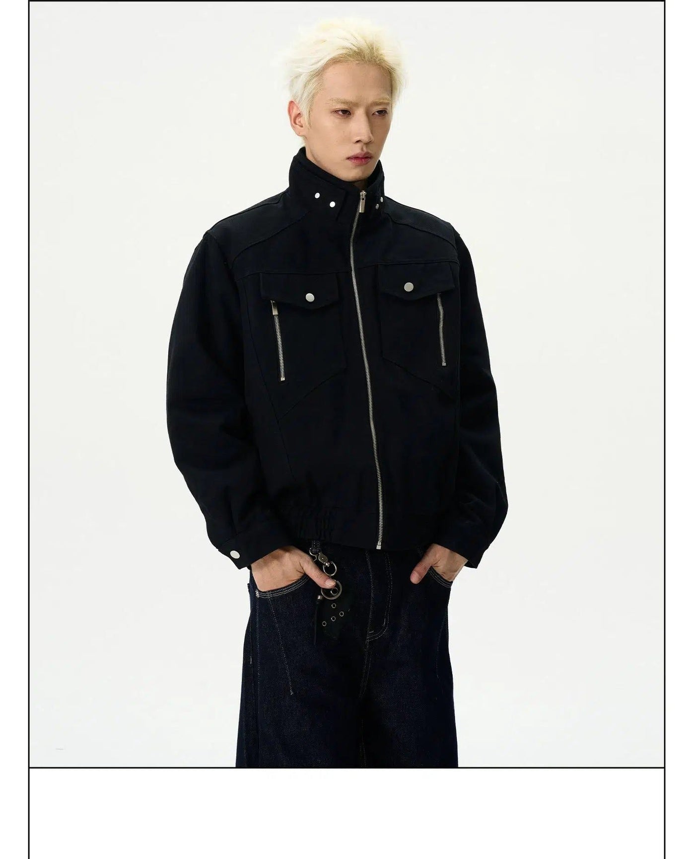 Zip & Buttons Detail Short Jacket Korean Street Fashion Jacket By A PUEE Shop Online at OH Vault