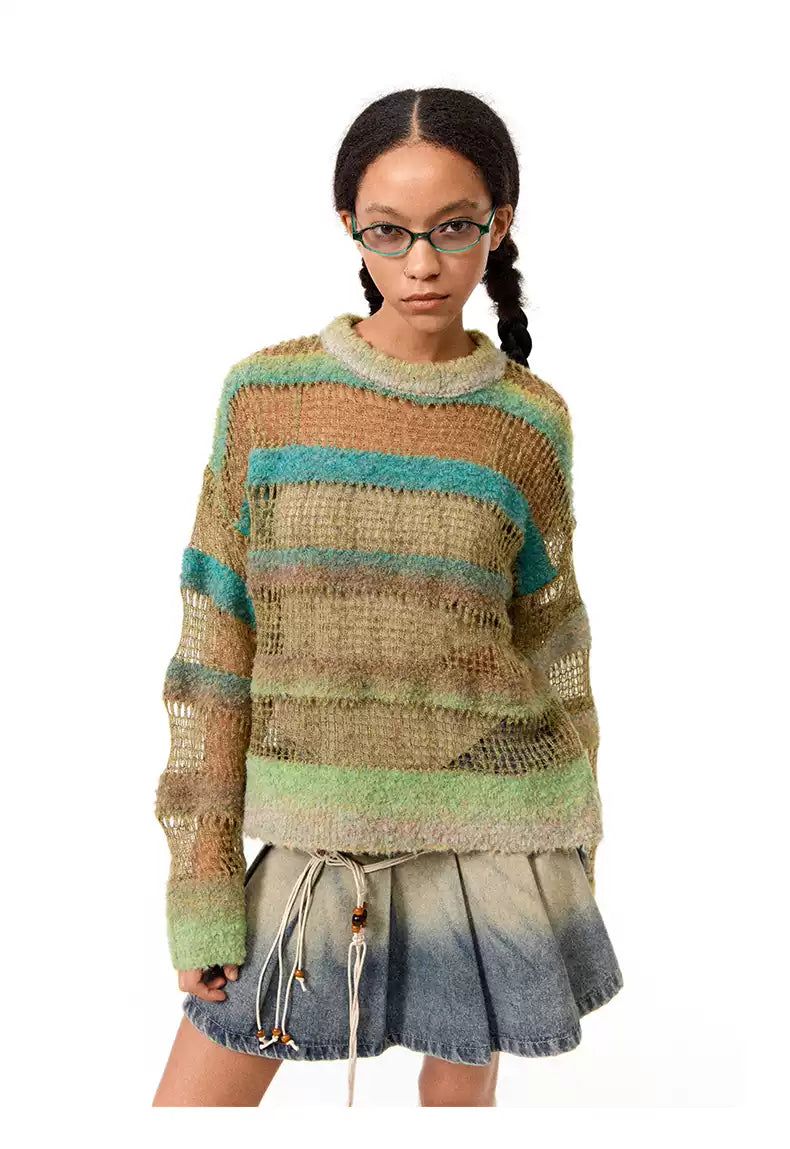 Striped Color Textured Sweater Korean Street Fashion Sweater By Conp Conp Shop Online at OH Vault