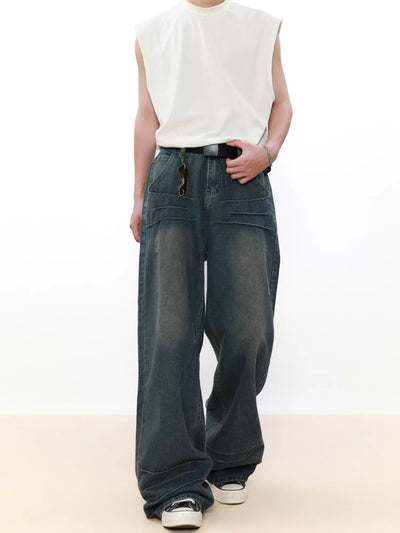 Minimal Distressed Detail Faded Jeans Korean Street Fashion Jeans By Mr Nearly Shop Online at OH Vault