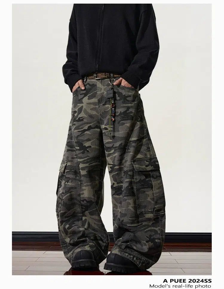 Baggy Fit Camouflage Cargo Pants Korean Street Fashion Pants By A PUEE Shop Online at OH Vault