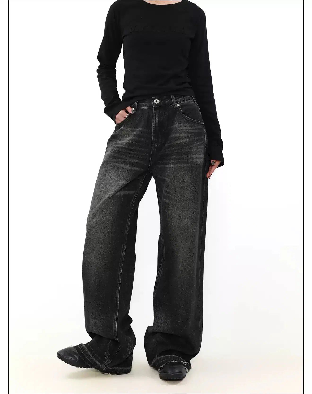 Cat Whisker Raw Edge Jeans Korean Street Fashion Jeans By Mr Nearly Shop Online at OH Vault