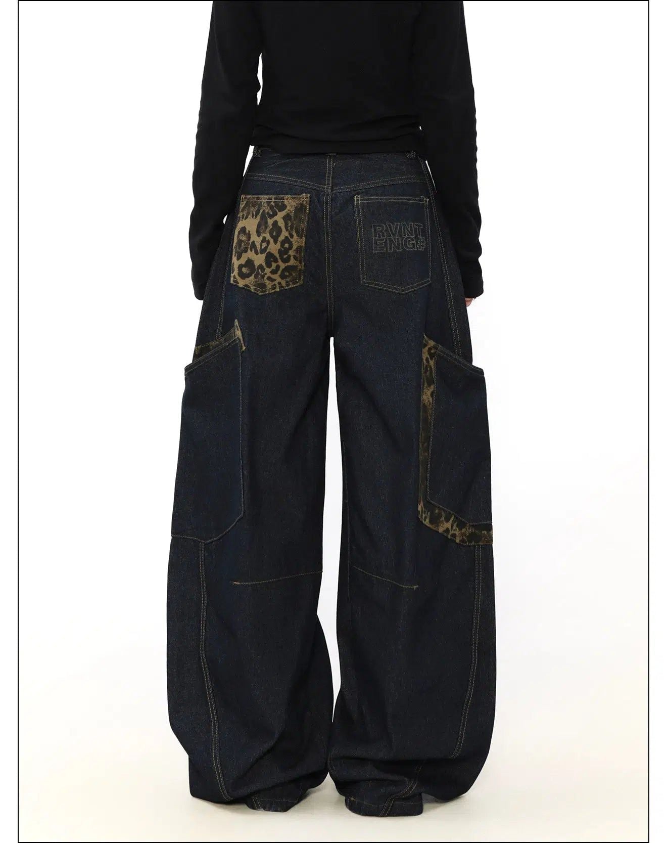 Multi-Pocket Leopard Print Baggy Jeans Korean Street Fashion Jeans By Mr Nearly Shop Online at OH Vault