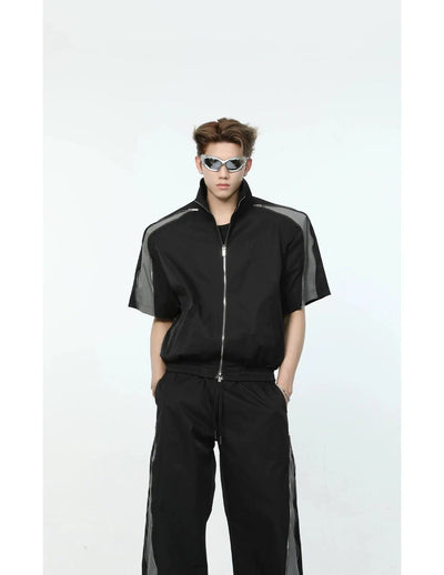 Zipped Splice Shirt & Track Pants Set Korean Street Fashion Clothing Set By Turn Tide Shop Online at OH Vault