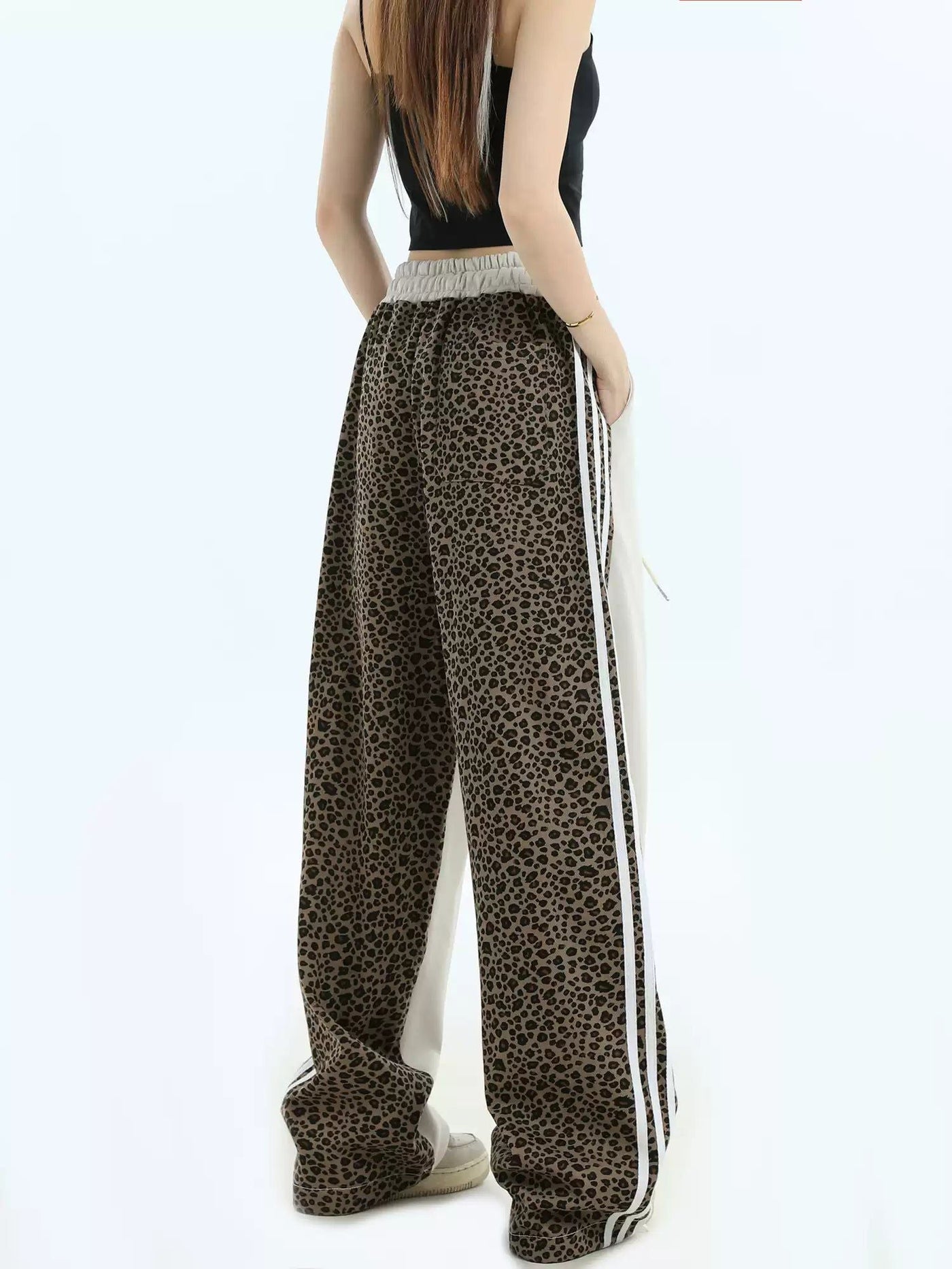 Spliced Animal Print Stripes Sweatpants Korean Street Fashion Pants By INS Korea Shop Online at OH Vault