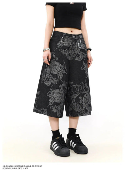 Chinese Style Full-Print Denim Shorts Korean Street Fashion Shorts By Mr Nearly Shop Online at OH Vault