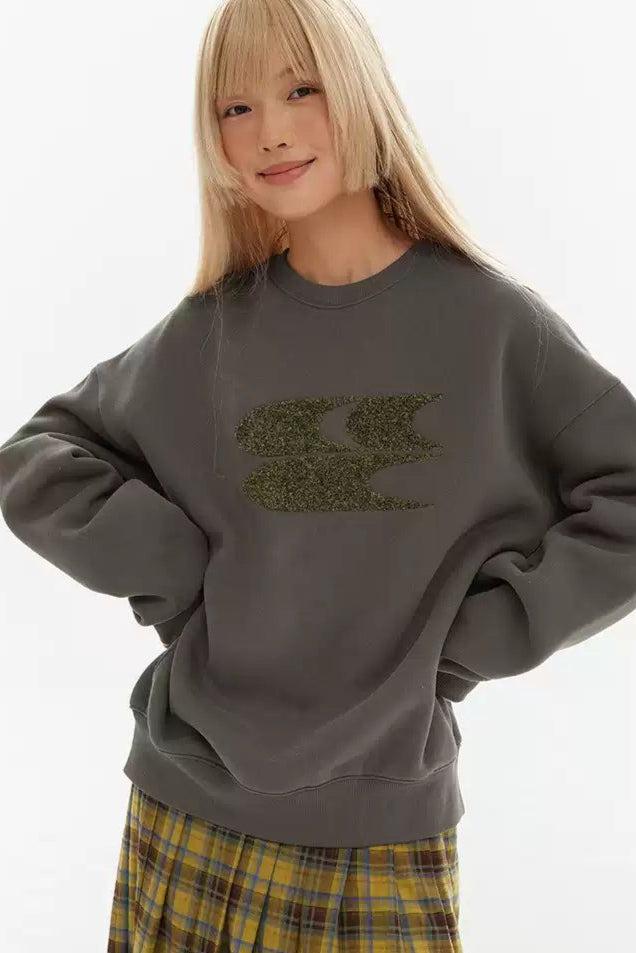 Thick Textured Logo Crewneck Korean Street Fashion Crewneck By Crying Center Shop Online at OH Vault