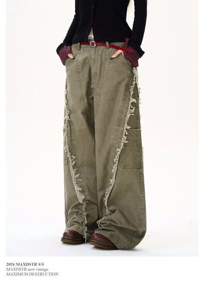 Washed Fringed Detail Pants Korean Street Fashion Pants By MaxDstr Shop Online at OH Vault