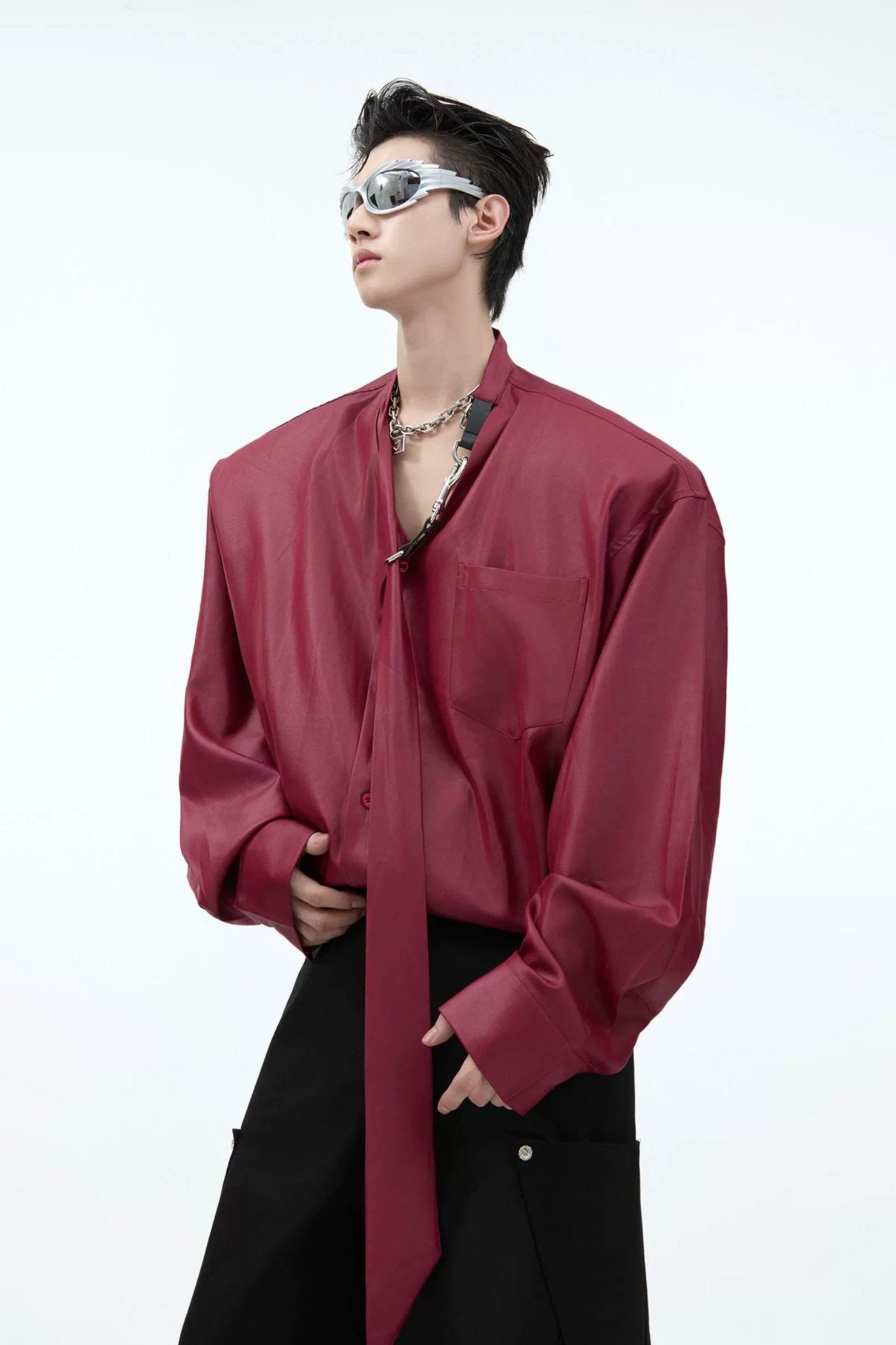 Neck Strap Line Flowy Shirt Korean Street Fashion Shirt By Argue Culture Shop Online at OH Vault