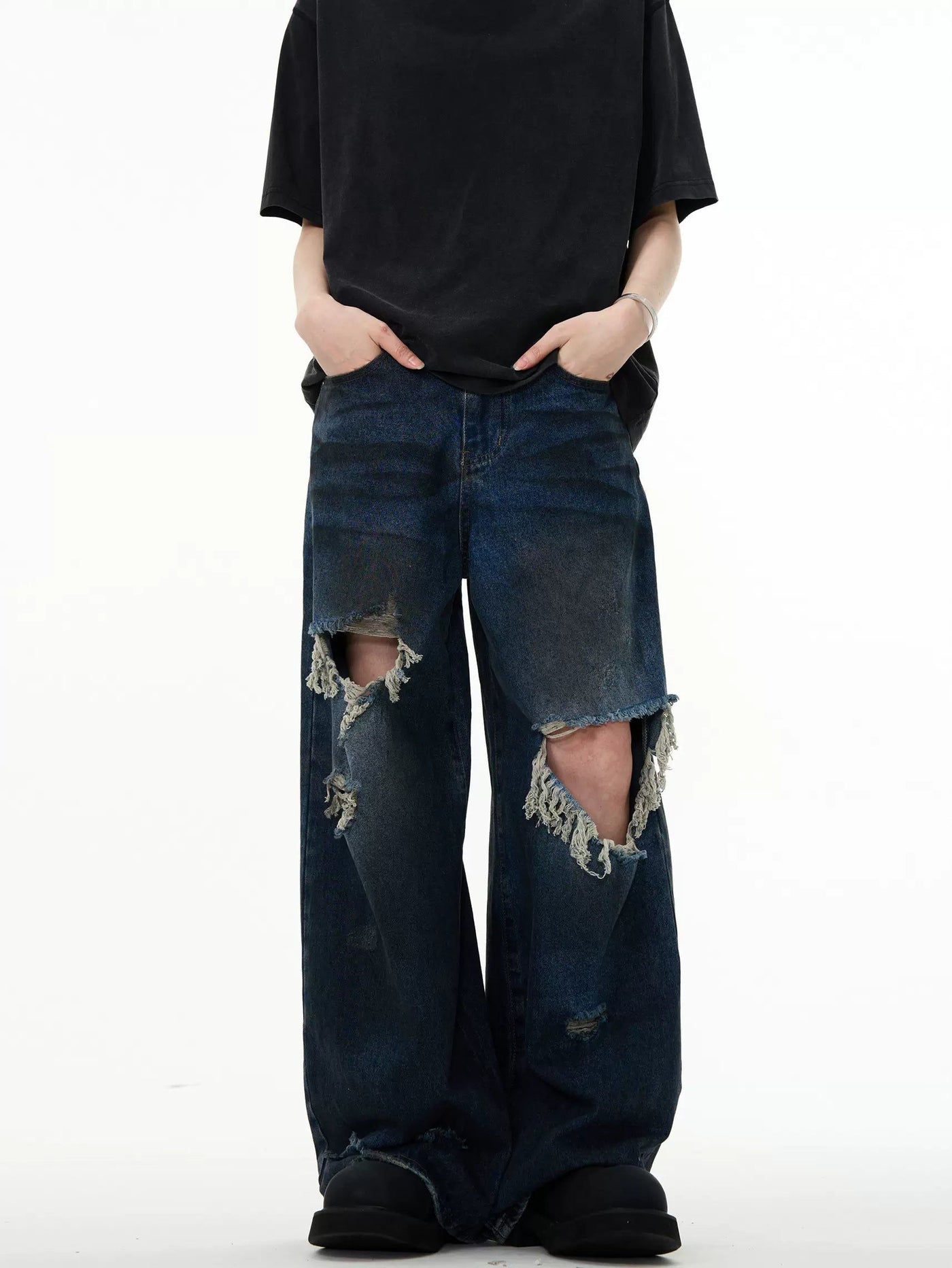 Distressed Spots Comfty Jeans Korean Street Fashion Jeans By Mad Witch Shop Online at OH Vault