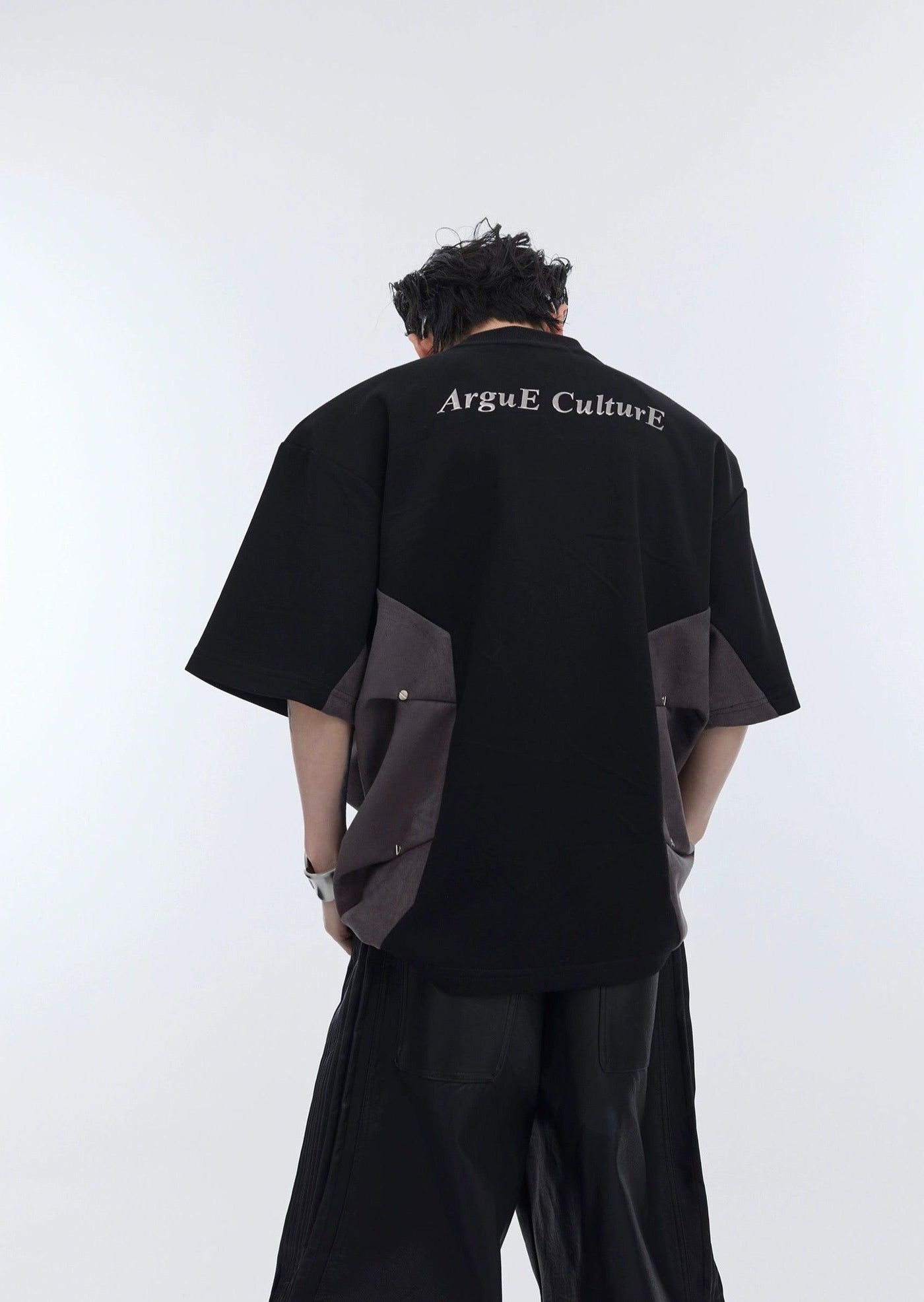 Leather Splice Detail T-Shirt Korean Street Fashion T-Shirt By Argue Culture Shop Online at OH Vault