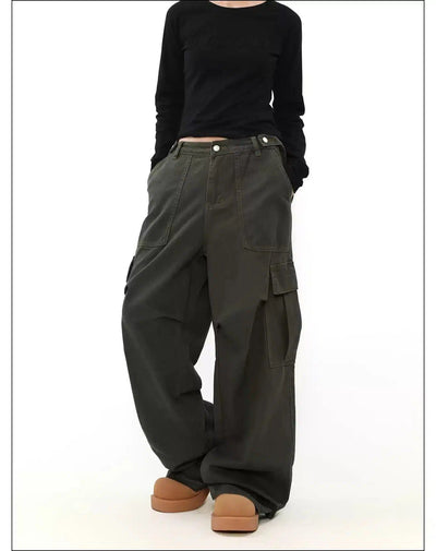 Pleated Wide Fit Cargo Pants Korean Street Fashion Pants By Mr Nearly Shop Online at OH Vault