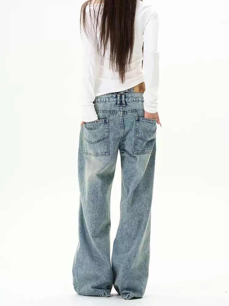 Double Waist Fade Jeans Korean Street Fashion Jeans By 77Flight Shop Online at OH Vault