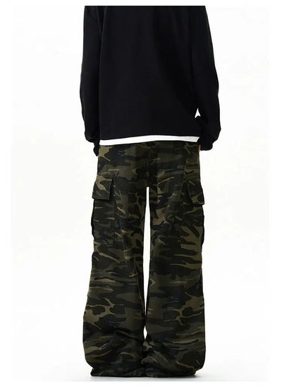 Camouflage Straight Flared Cargo Pants Korean Street Fashion Pants By A PUEE Shop Online at OH Vault