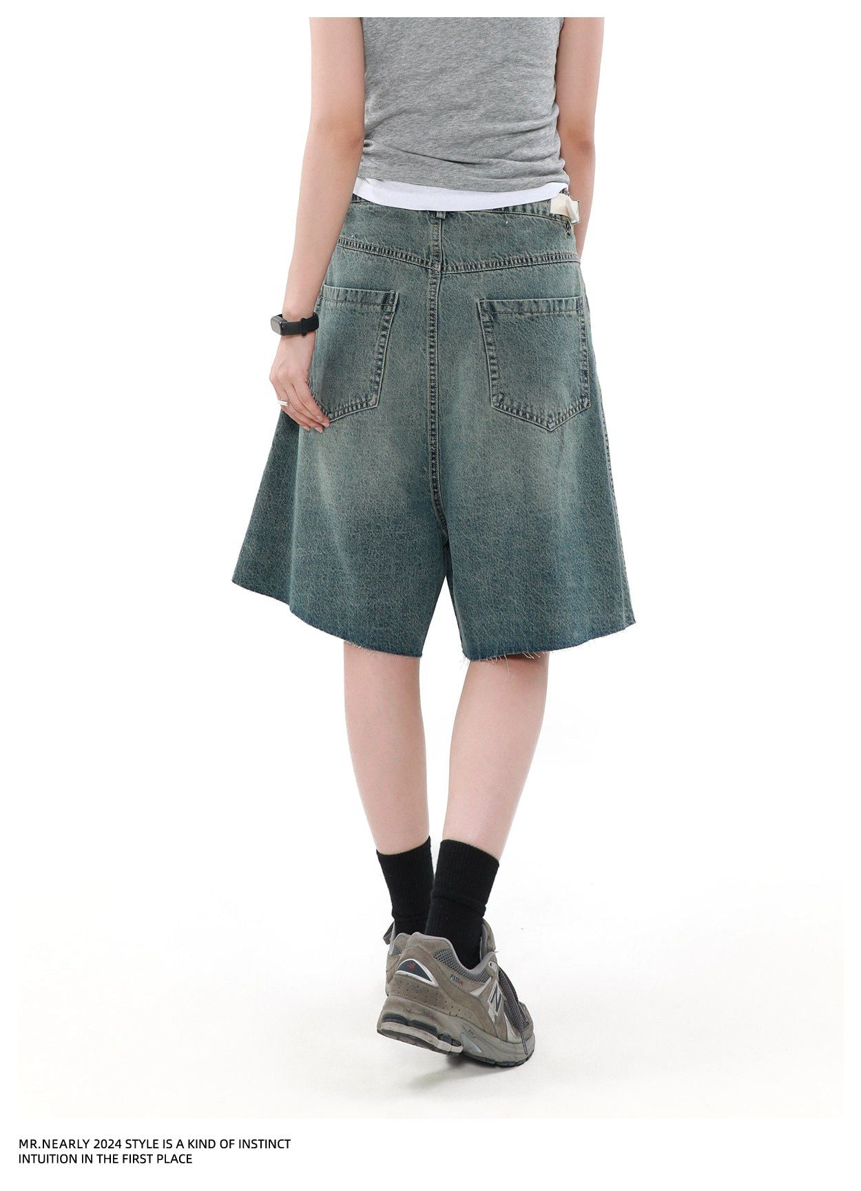 Rippled Wash Raw Edge Denim Shorts Korean Street Fashion Shorts By Mr Nearly Shop Online at OH Vault