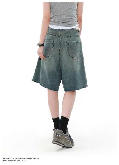 Rippled Wash Raw Edge Denim Shorts Korean Street Fashion Shorts By Mr Nearly Shop Online at OH Vault