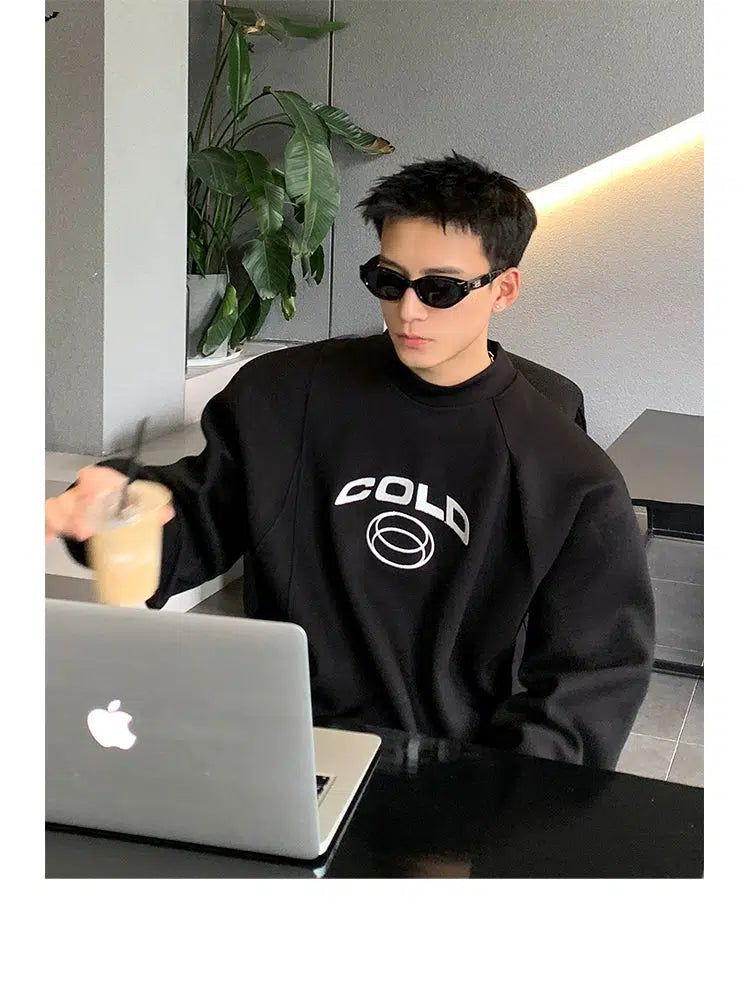 Cold Logo Embroidery Crewneck Korean Street Fashion Crewneck By Poikilotherm Shop Online at OH Vault