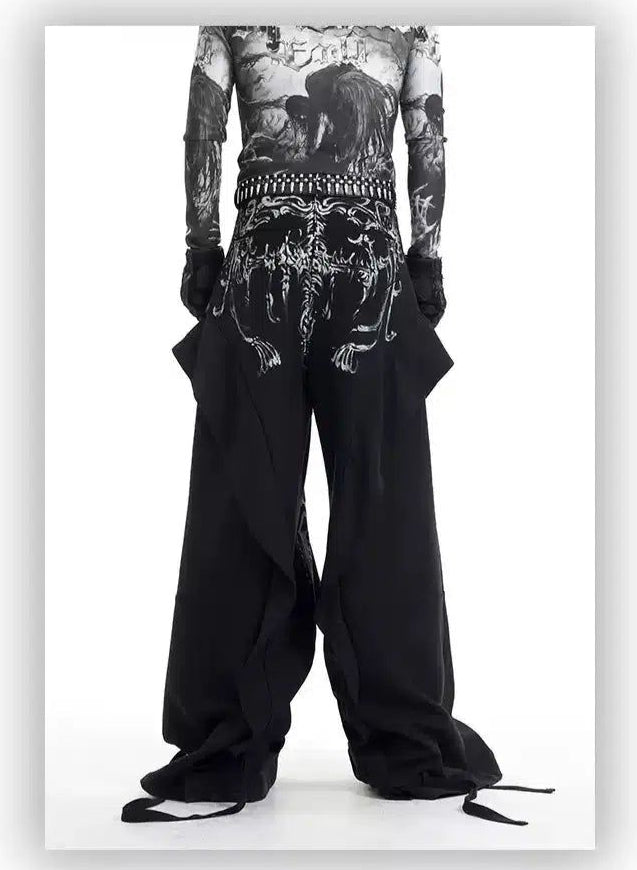 Hand-Painted Pattern Drape Trousers Korean Street Fashion Trousers By Slim Black Shop Online at OH Vault