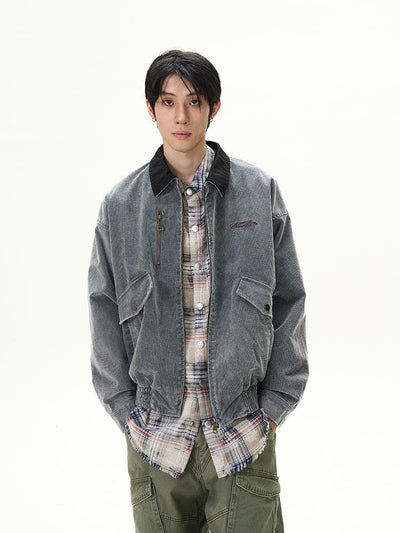 Zipped Loose Corduroy Jacket Korean Street Fashion Jacket By 77Flight Shop Online at OH Vault