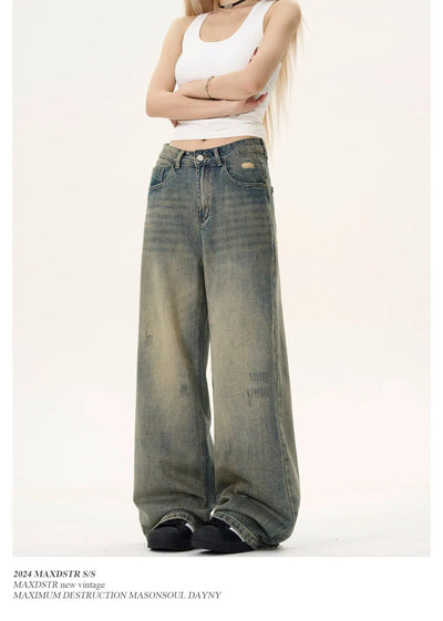 Scratched Faded Straight Jeans Korean Street Fashion Jeans By MaxDstr Shop Online at OH Vault