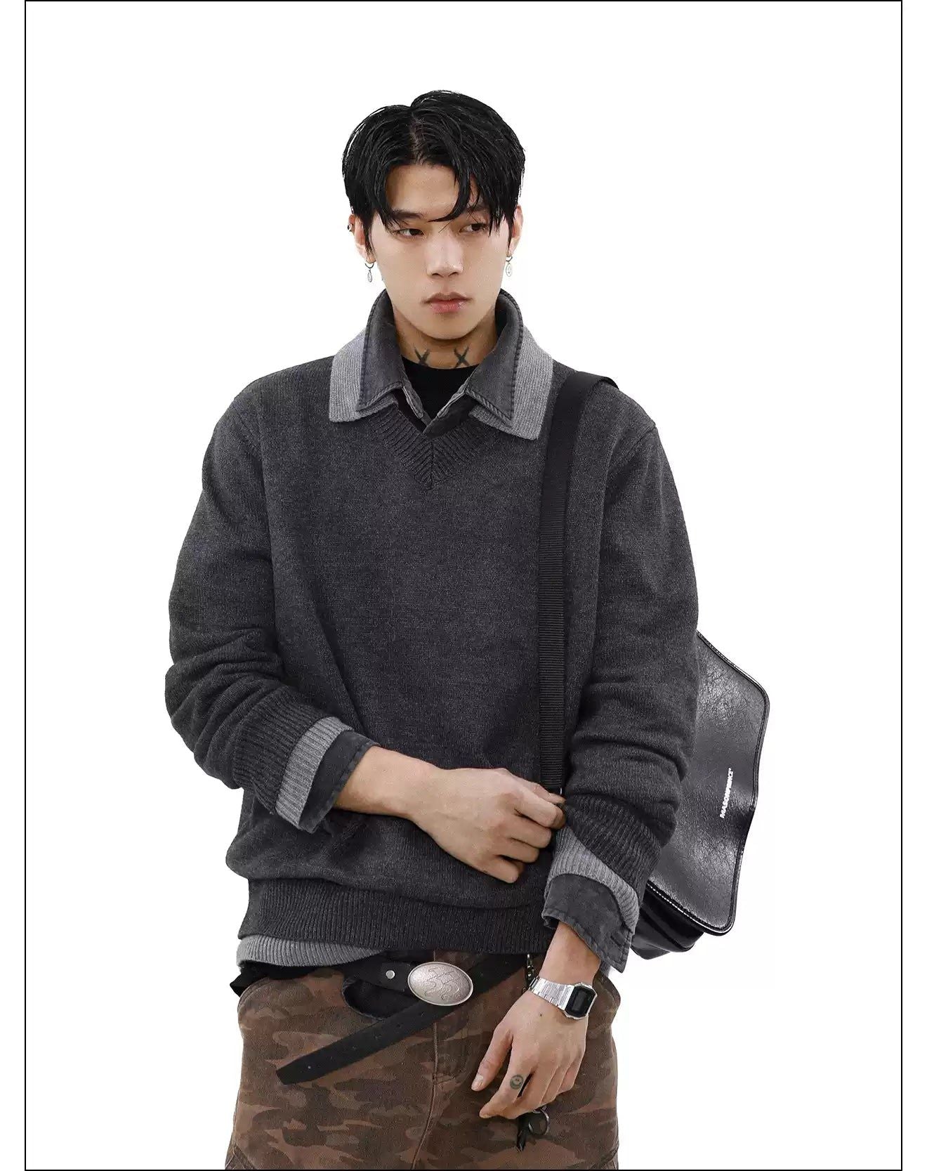 Layered Relaxed Fit Sweater Korean Street Fashion Sweater By Mr Nearly Shop Online at OH Vault