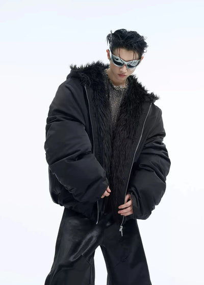 Zippered Fur Line Puffer Jacket Korean Street Fashion Jacket By Argue Culture Shop Online at OH Vault