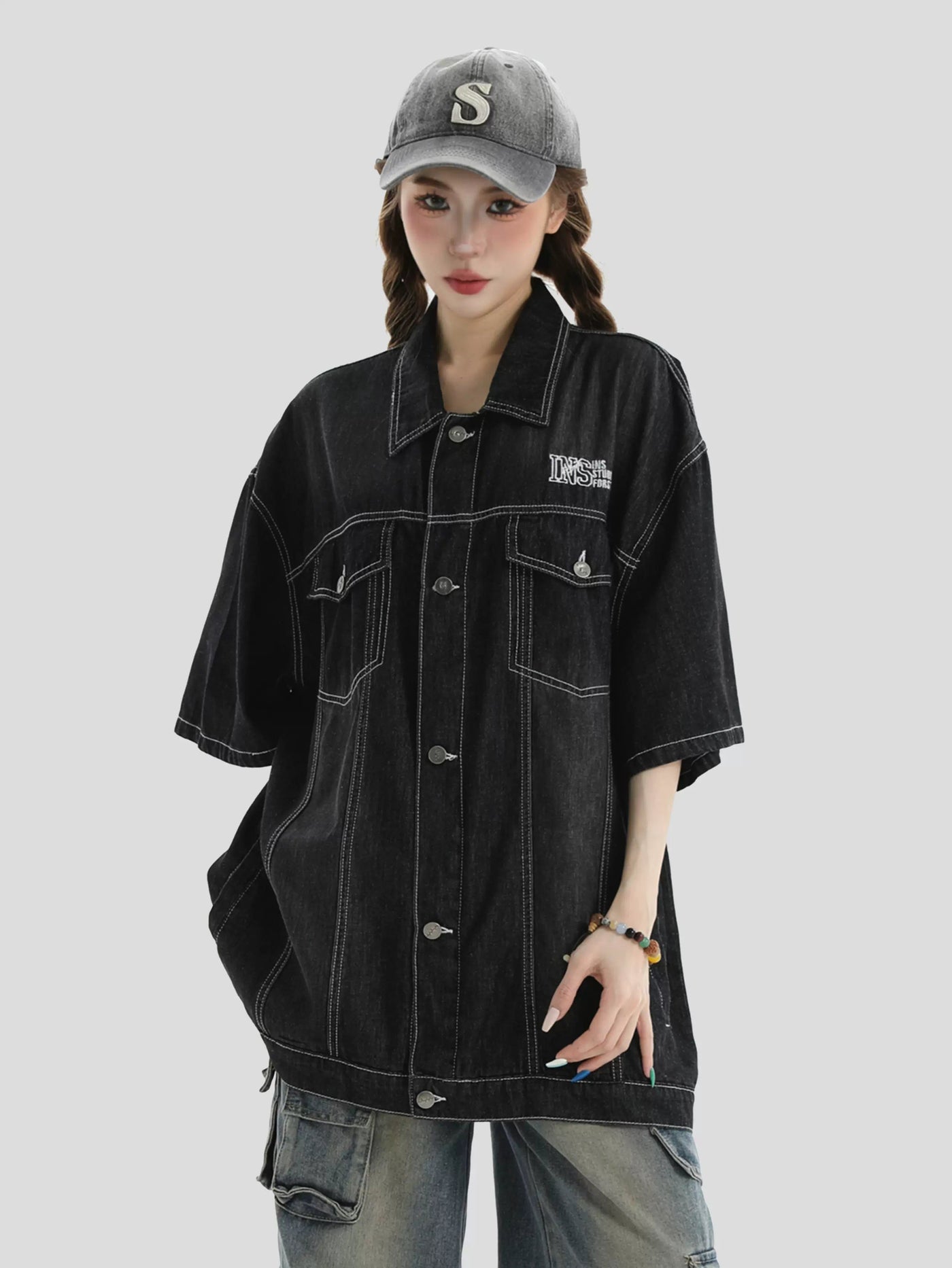 Oversized Buttoned Denim Shirt Korean Street Fashion Shirt By INS Korea Shop Online at OH Vault