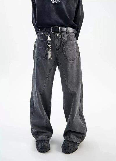 Buckled Reverse Pocket Jeans Korean Street Fashion Jeans By Ash Dark Shop Online at OH Vault