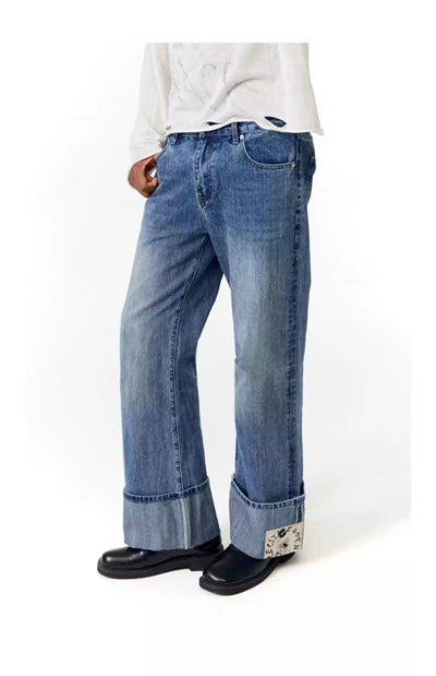 Folded End Faded Jeans Korean Street Fashion Jeans By Conp Conp Shop Online at OH Vault