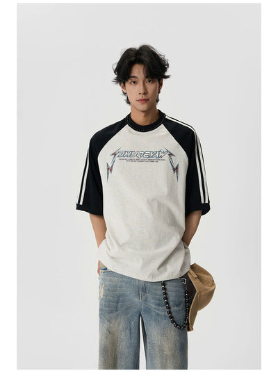 Distressed Print Three-Bar T-Shirt Korean Street Fashion T-Shirt By JHYQ Shop Online at OH Vault