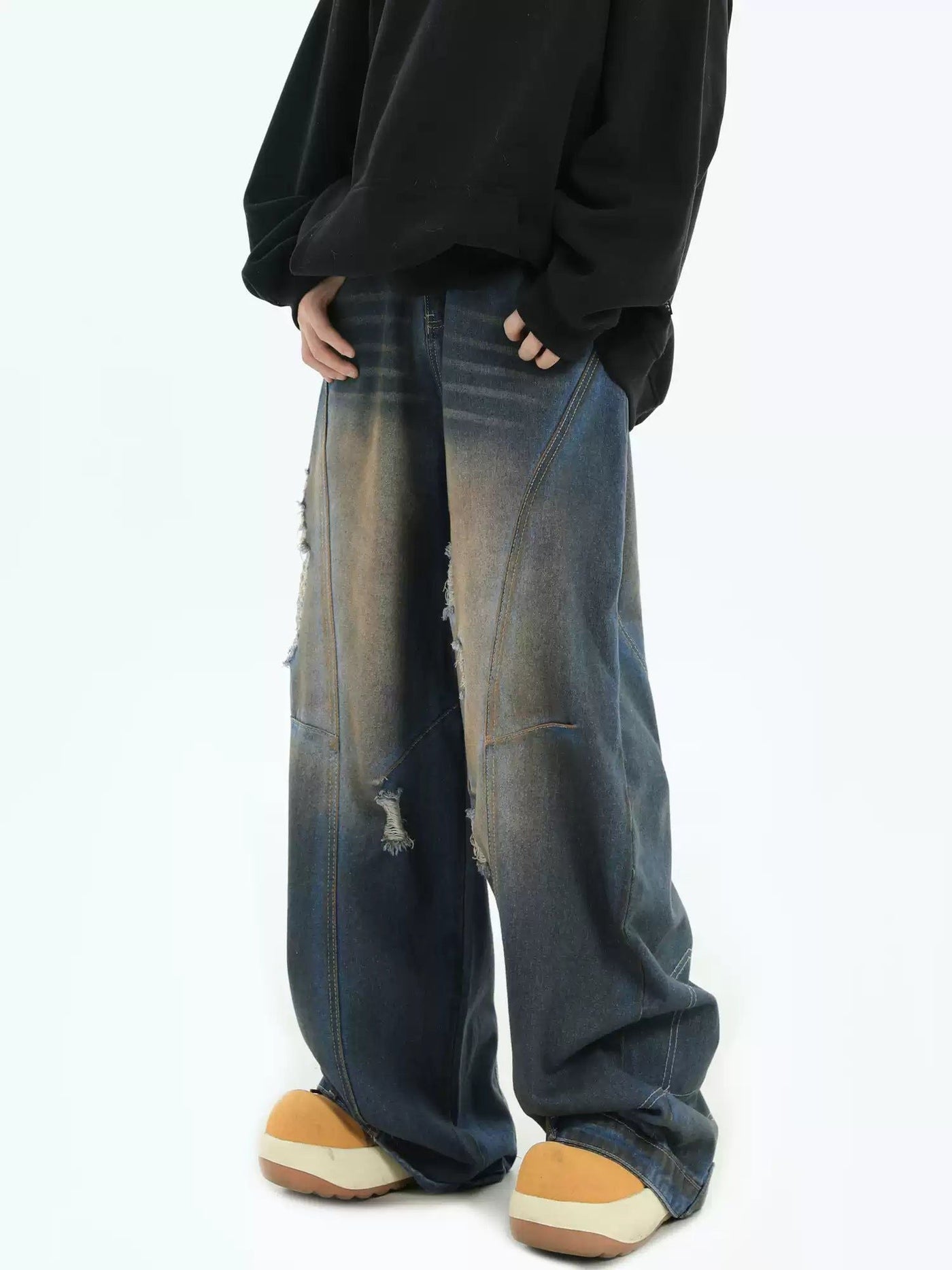 Distressed Spots Loose Faded Jeans Korean Street Fashion Jeans By INS Korea Shop Online at OH Vault