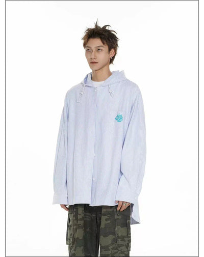 Striped Loose Fit Hooded Shirt Korean Street Fashion Shirt By Mr Nearly Shop Online at OH Vault