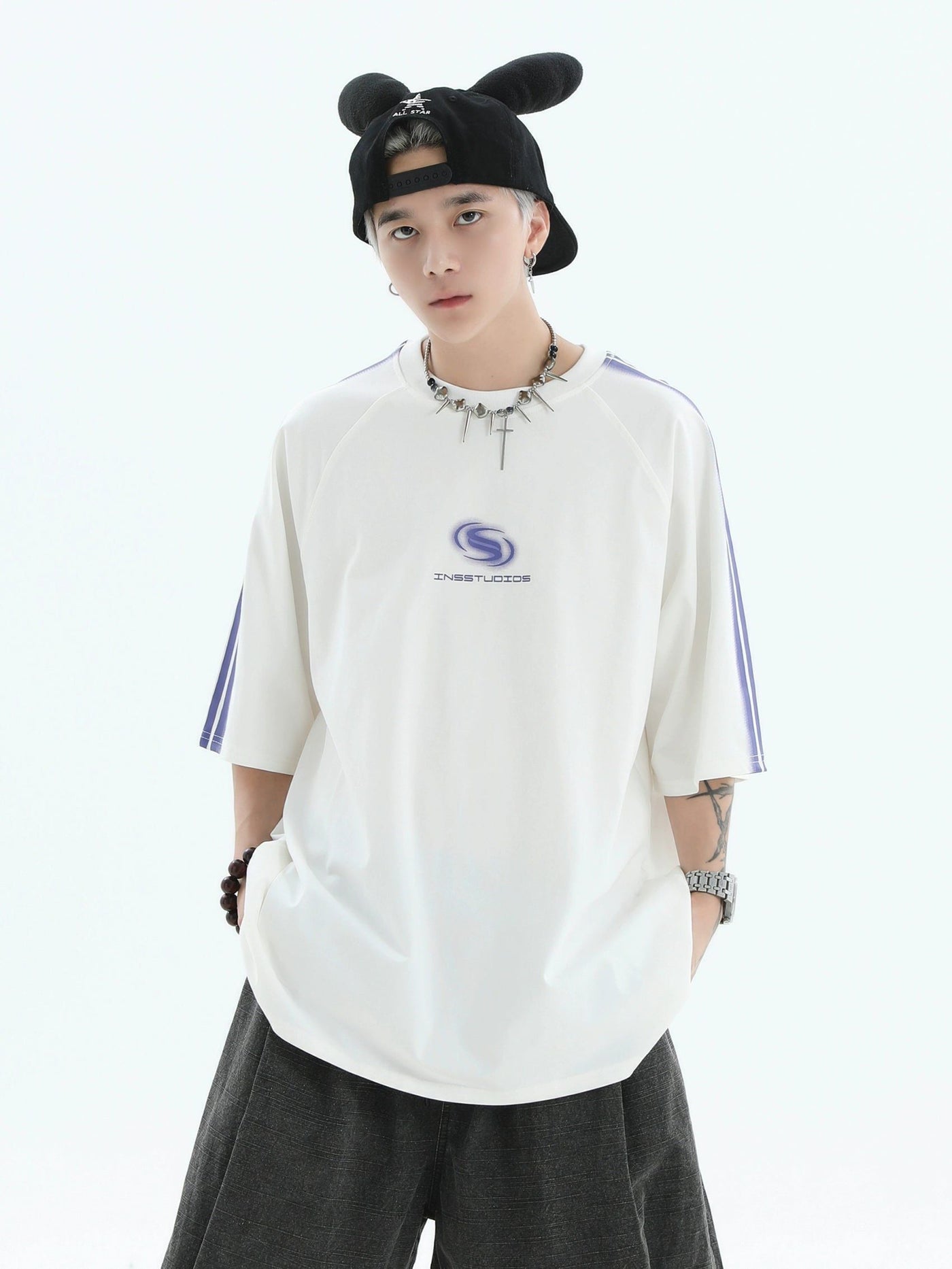 Grainy Print Logo T-Shirt Korean Street Fashion T-Shirt By INS Korea Shop Online at OH Vault