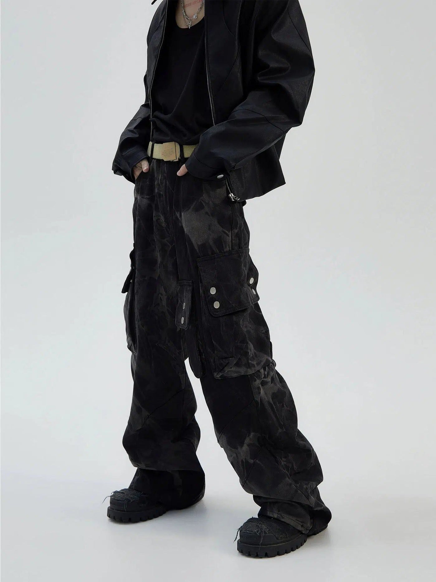 Tie-Dyed Multi-Pocket Cargo Pants Korean Street Fashion Pants By Ash Dark Shop Online at OH Vault