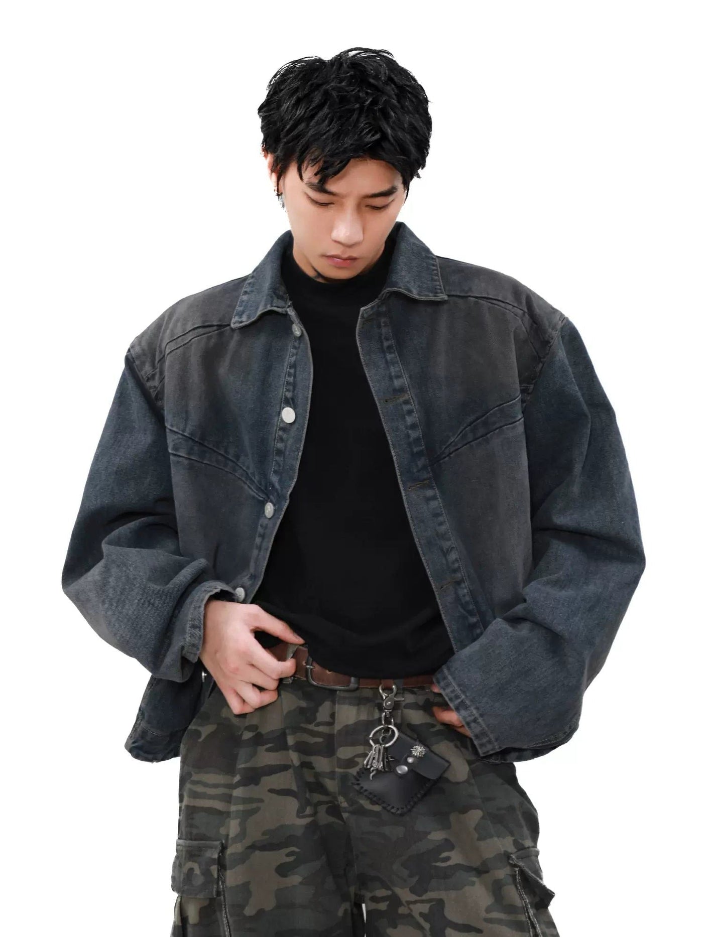 Boxy Fade Spots Denim Jacket Korean Street Fashion Jacket By Mr Nearly Shop Online at OH Vault