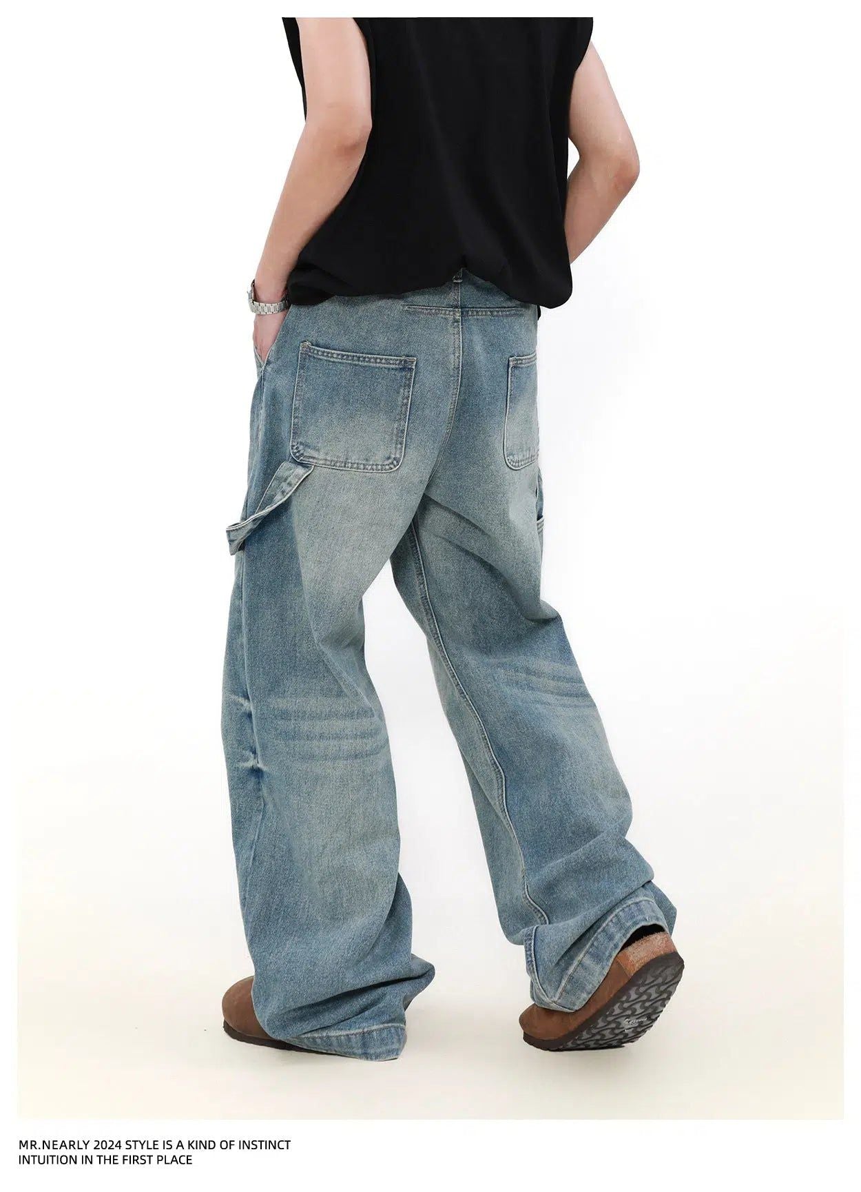 Classic Wash & Whisker Wide Jeans Korean Street Fashion Jeans By Mr Nearly Shop Online at OH Vault