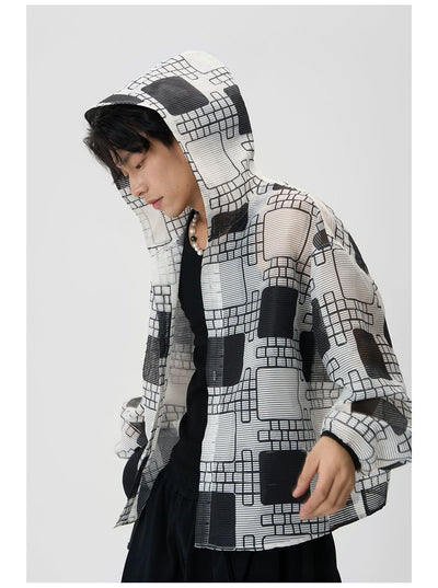 Geometric Pattern Print Hoodie Outer Shirt Korean Street Fashion Shirt By JHYQ Shop Online at OH Vault