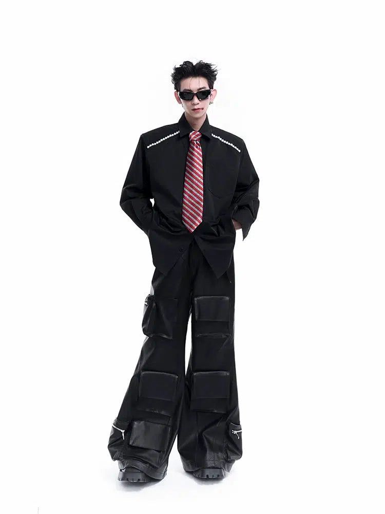 Structured 3D Pocket PU Leather Pants Korean Street Fashion Pants By Slim Black Shop Online at OH Vault