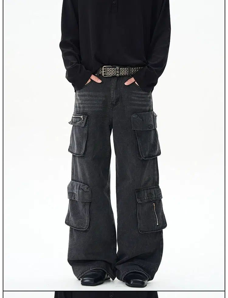 Whiskered Multi-Pocket Cargo Pants Korean Street Fashion Pants By 77Flight Shop Online at OH Vault