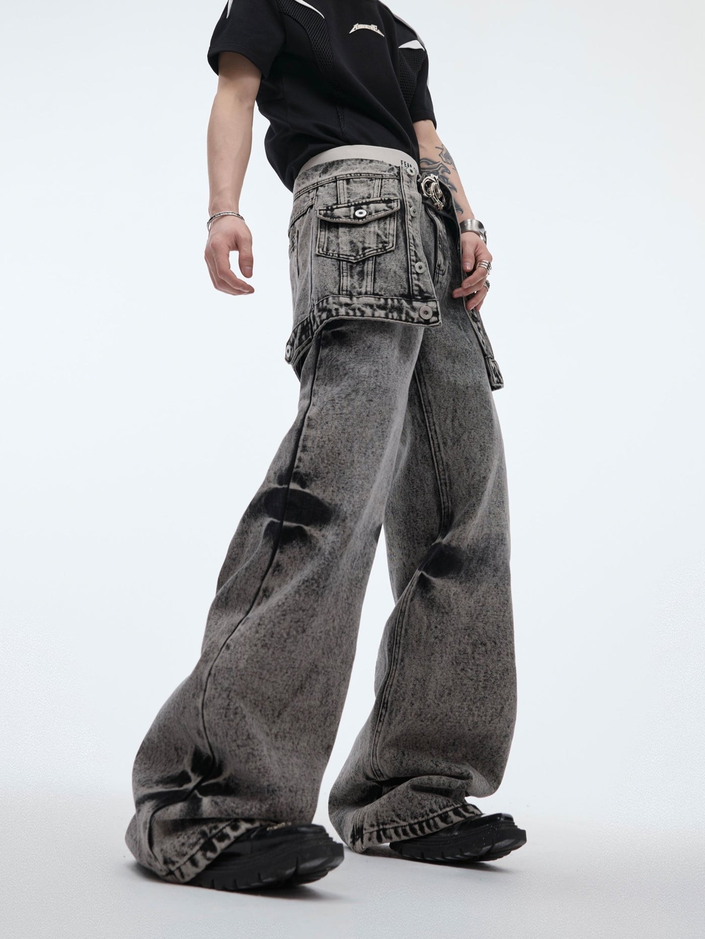 Skirt Layer Washed Jeans Korean Street Fashion Jeans By Argue Culture Shop Online at OH Vault