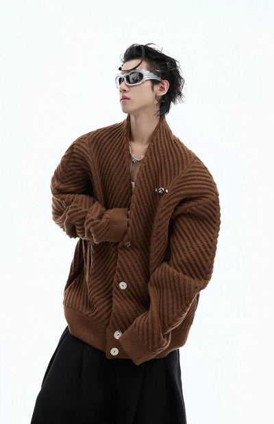 Lines Pattern Thick Knit Cardigan Korean Street Fashion Cardigan By Argue Culture Shop Online at OH Vault