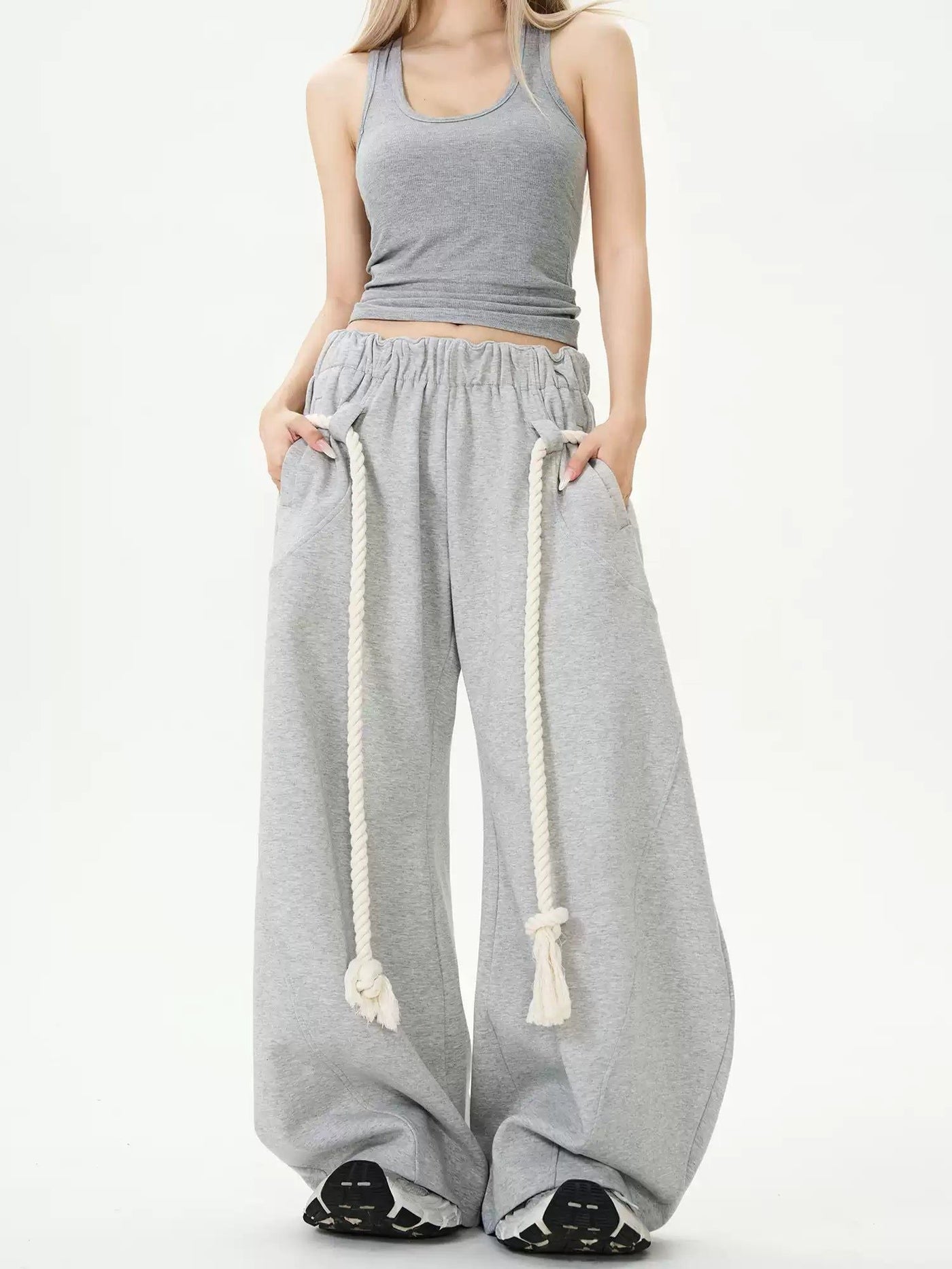 Thick Rope Wide Leg Sweatpants Korean Street Fashion Pants By MaxDstr Shop Online at OH Vault