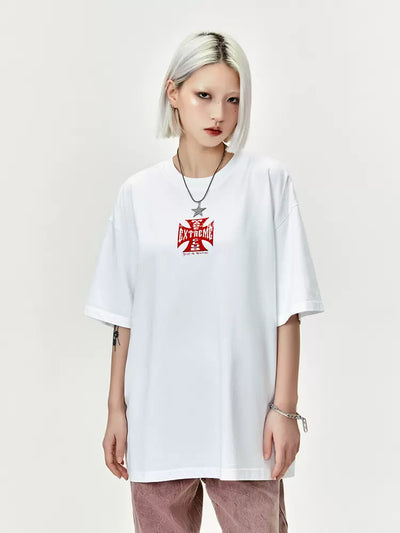 Smudged Cross Logo T-Shirt Korean Street Fashion T-Shirt By Made Extreme Shop Online at OH Vault