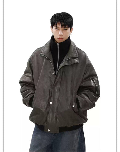 Heavy Stand Collar PU Leather Jacket Korean Street Fashion Jacket By Mr Nearly Shop Online at OH Vault