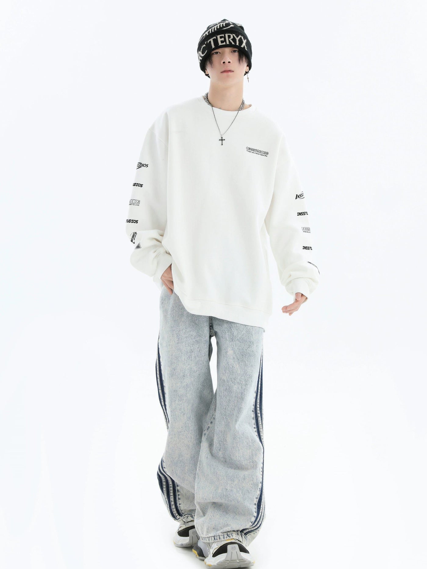 Lettered Logo Contrast Crewneck Korean Street Fashion Crewneck By INS Korea Shop Online at OH Vault