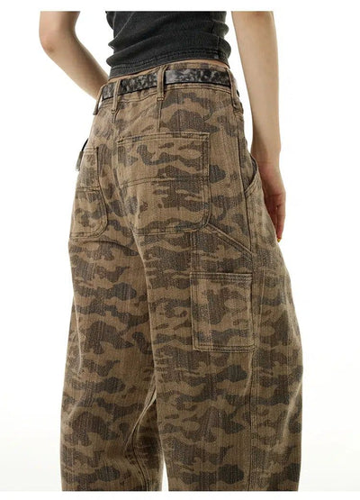 Washed Camo Straight Pants Korean Street Fashion Pants By 77Flight Shop Online at OH Vault