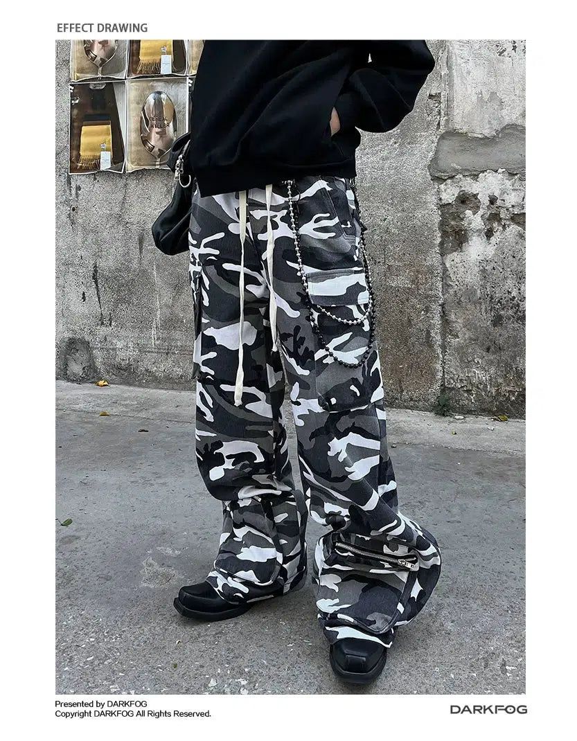 Drawstring Loose Camo Cargo Pants Korean Street Fashion Pants By Dark Fog Shop Online at OH Vault