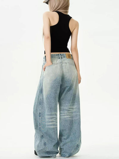 Scimitar Wide-Leg Patchwork Jeans Korean Street Fashion Jeans By MaxDstr Shop Online at OH Vault