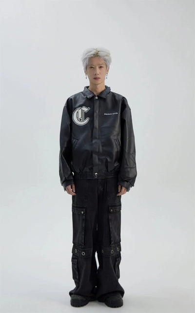 Embroidery & Patch PU Leather Jacket Korean Street Fashion Jacket By Ash Dark Shop Online at OH Vault