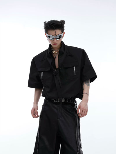 Zippered Flap Pockets Shirt Korean Street Fashion Shirt By Argue Culture Shop Online at OH Vault