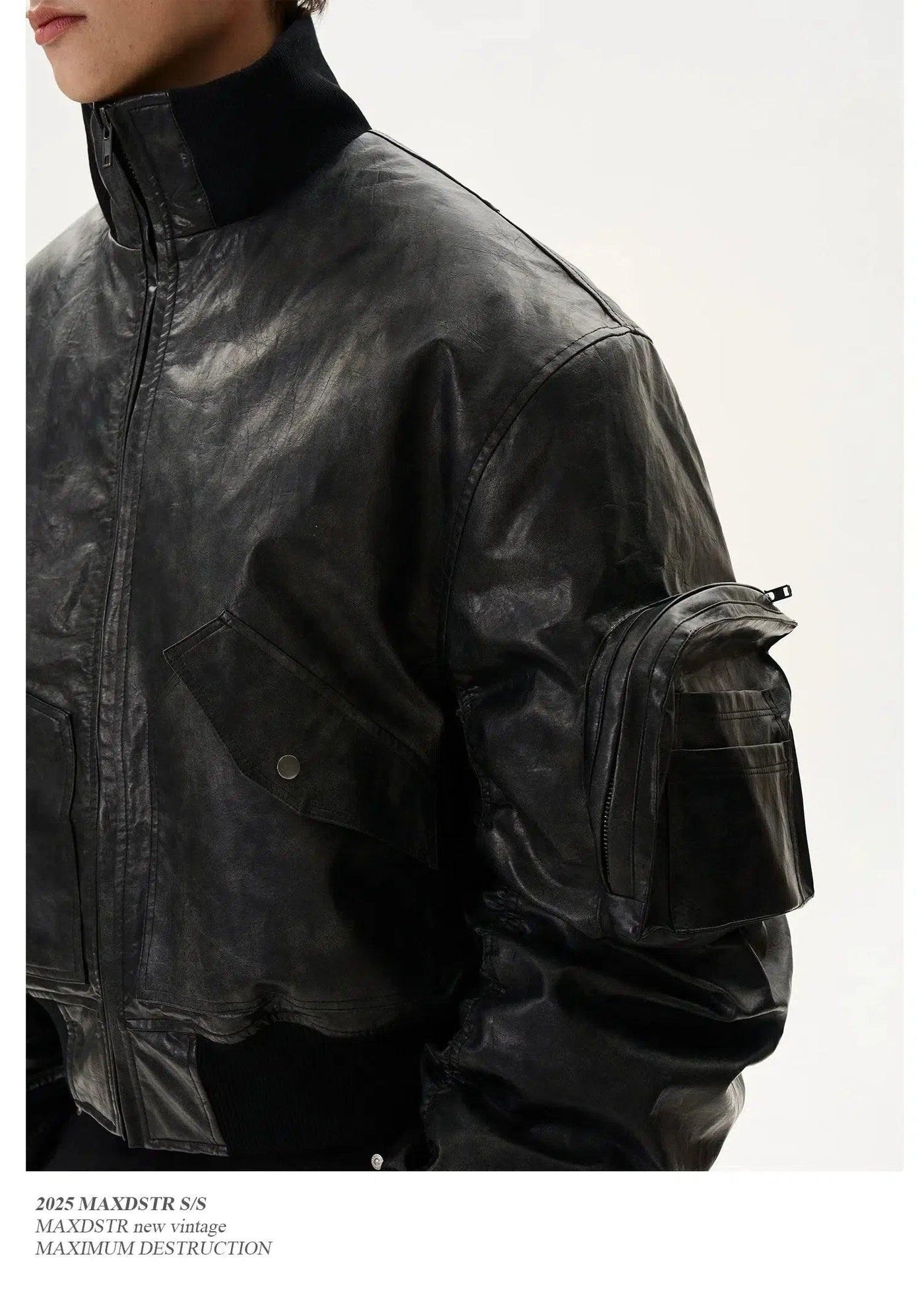 Stand Collar PU Leather Bomber Jacket Korean Street Fashion Jacket By MaxDstr Shop Online at OH Vault